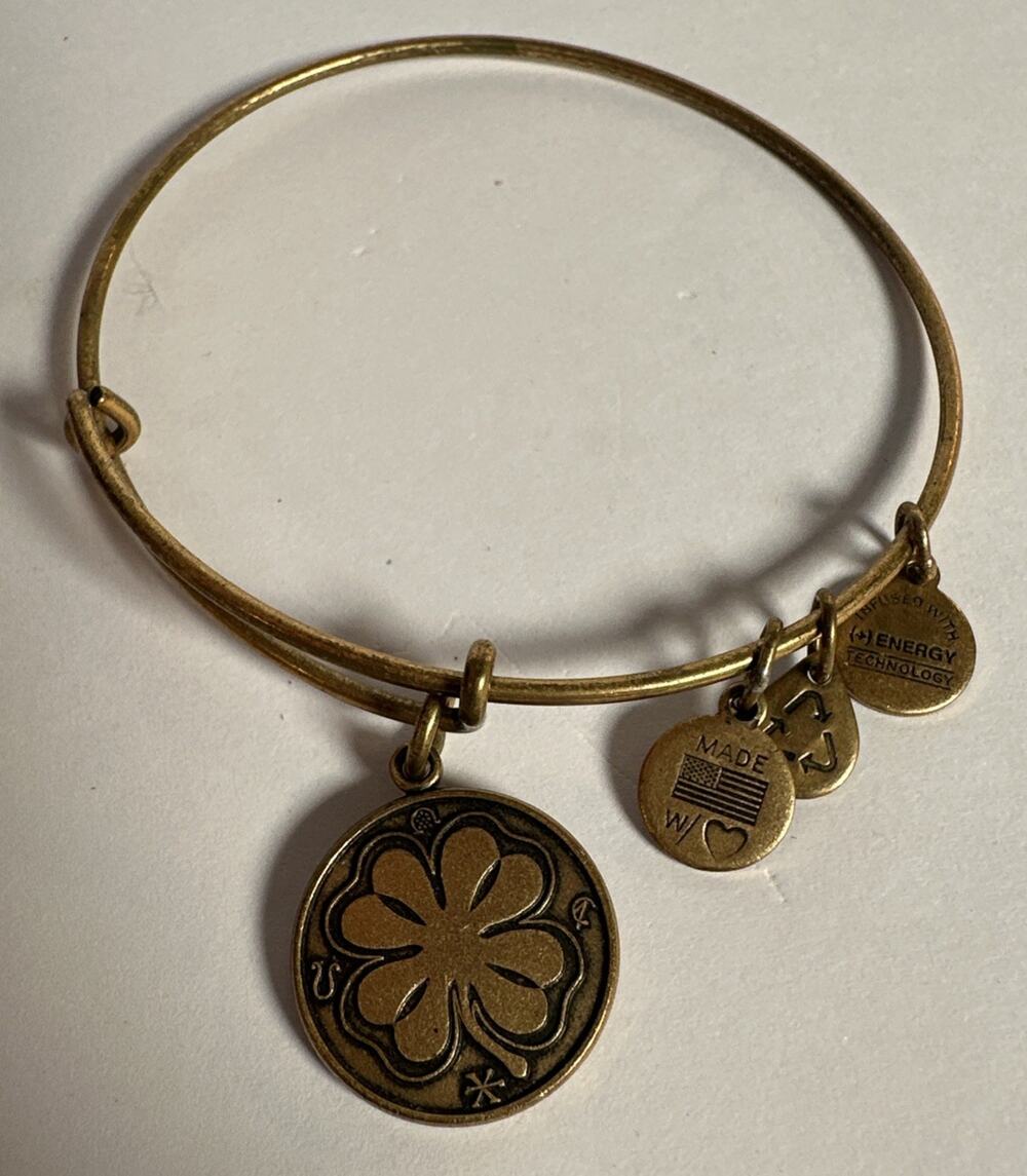 Alex And Ani Gold-Tone Clover Charm Bangle Bracelet